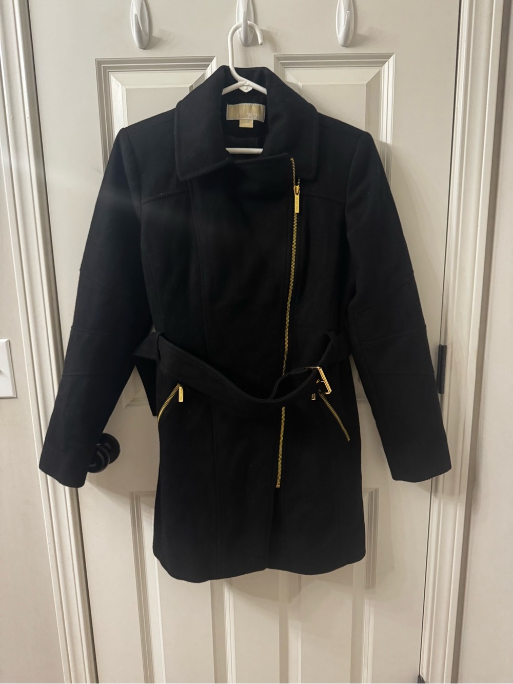 Michael Kors Black Trench Coat with Gold Hardware Accents
